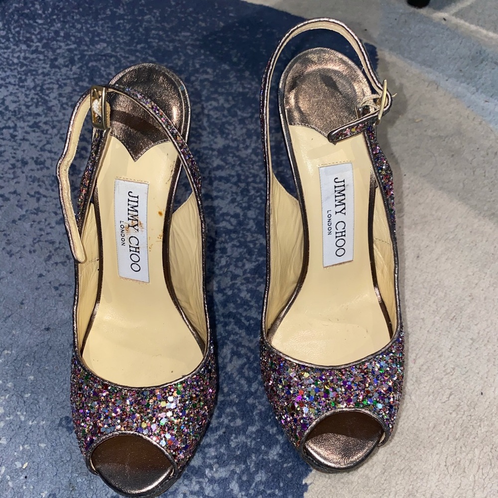 Jimmy Choo Glitter Sparkle Platform Heels Gem